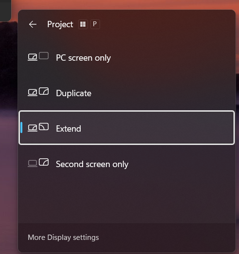 Windows display settings panel showing the More display settings link