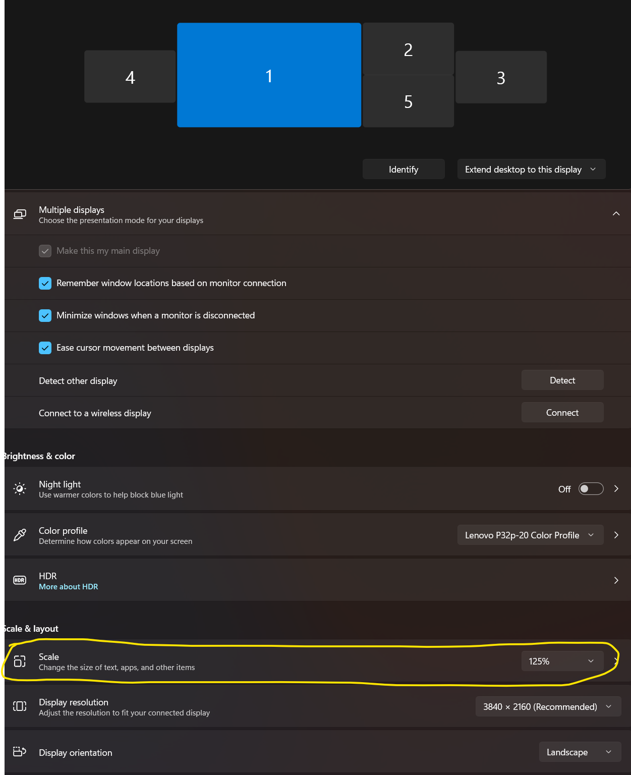 Windows Scale setting slider