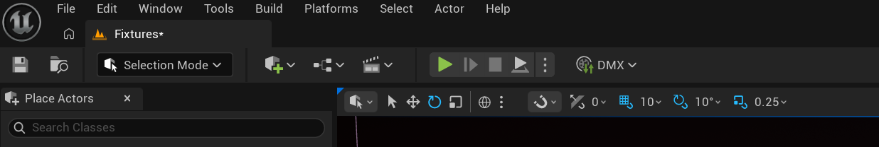 Play Mode button in the Unreal Engine toolbar