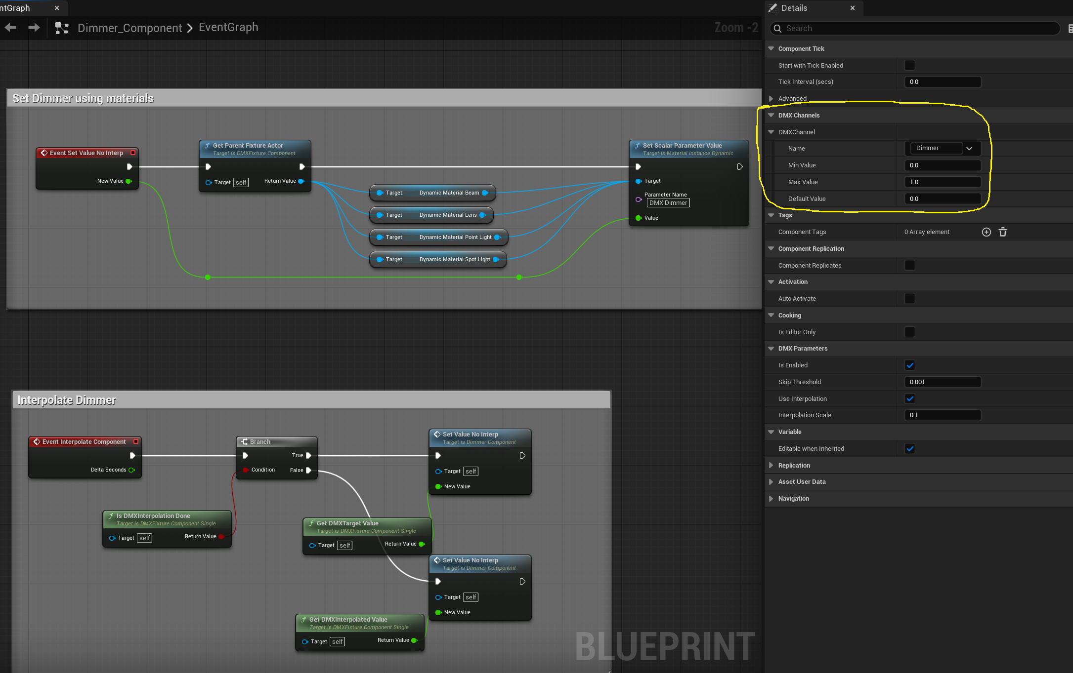 Dimmer component Blueprint logic